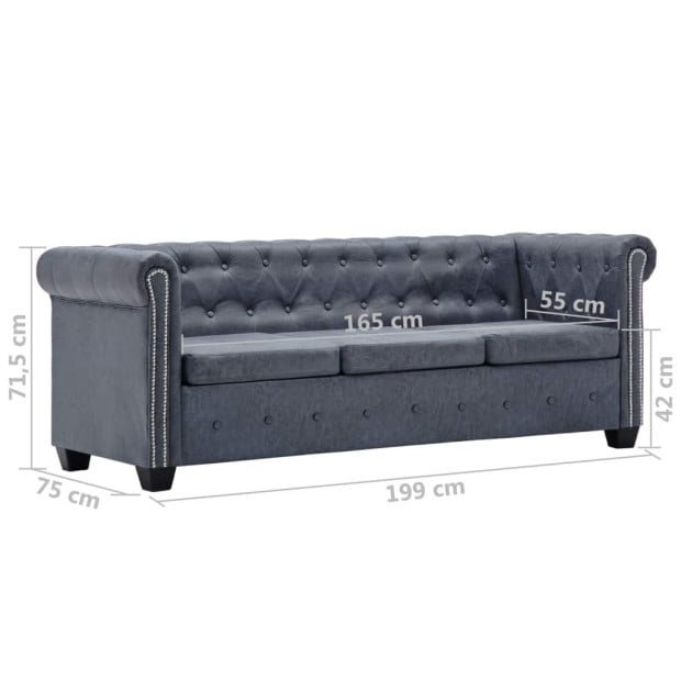 3-seater Chesterfield Sofa Artificial Suede Leather Grey Image 8