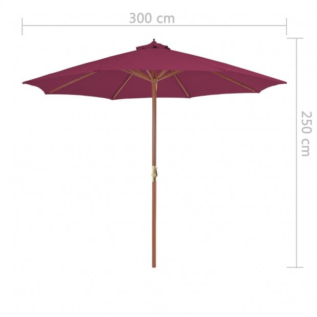 Outdoor Parasol With Wooden Pole 300 Cm Bordeaux Red Image 7