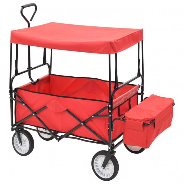 Folding Hand Trolley With Canopy Steel Red Image 2