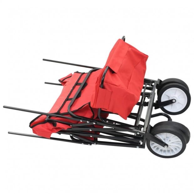Folding Hand Trolley With Canopy Steel Red Image 4