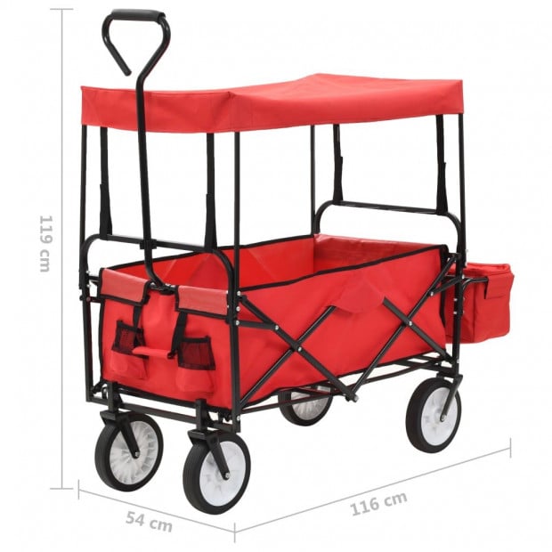 Folding Hand Trolley With Canopy Steel Red Image 9