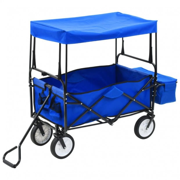 Folding Hand Trolley With Canopy Steel Blue Image 2