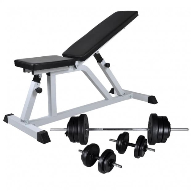 Workout Bench With Barbell And Dumbbell Set 60.5 Kg 116x47x(46-115)