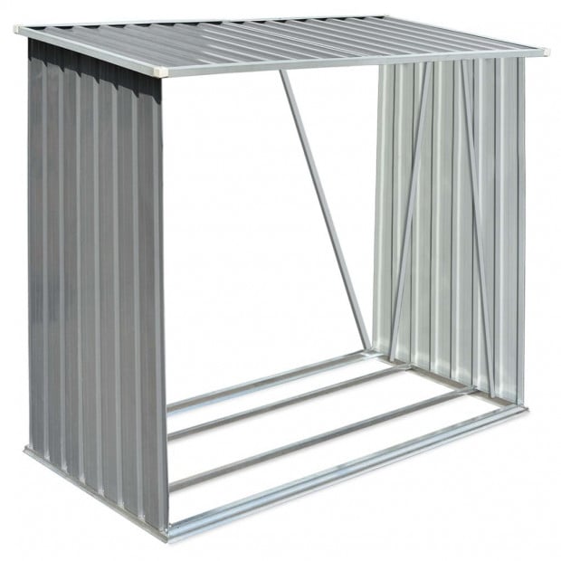 Garden Log Storage Shed Galvanised Steel 163x83x154 Cm Grey Image 2