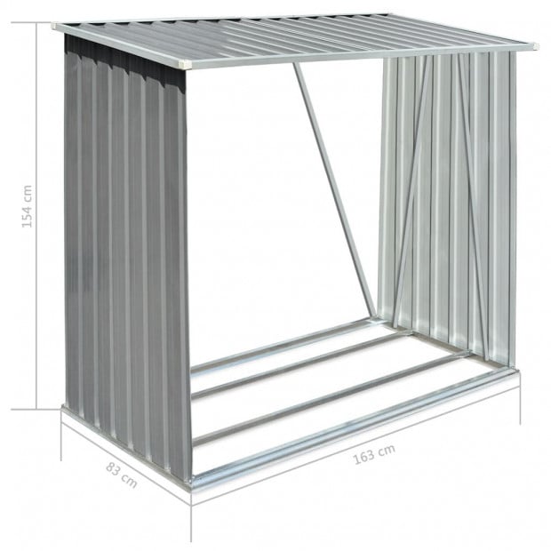 Garden Log Storage Shed Galvanised Steel 163x83x154 Cm Grey Image 7