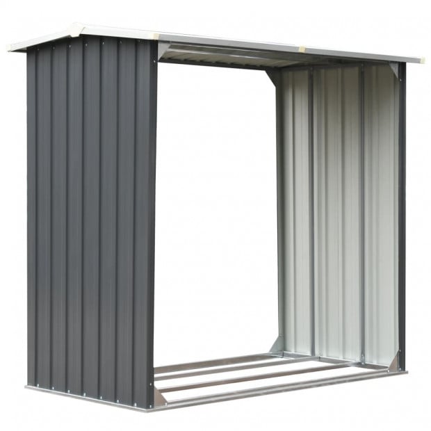 Garden Log Storage Shed Galvanised Steel 172x91x154 Cm Grey Image 2