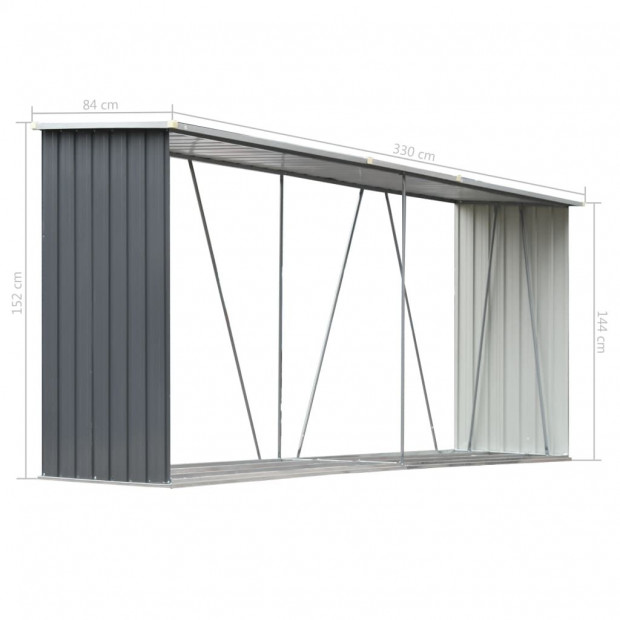 Garden Log Storage Shed Galvanised Steel 330x84x152 Cm Grey Image 6