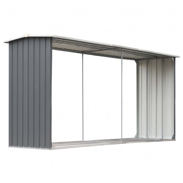 Garden Log Storage Shed Galvanised Steel 330x92x153 Cm Grey Image 2