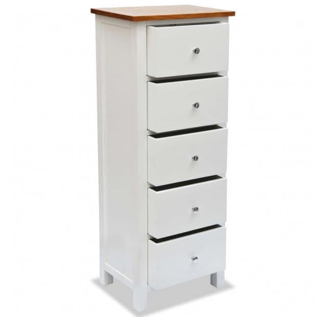 Tall Chest Of Drawers 45x32x115 Cm Solid Oak Wood Image 2