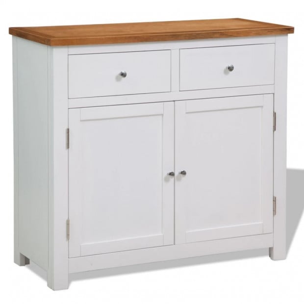 Sideboard 90x33.5x83 Cm Solid Oak Wood with White Paint Finish