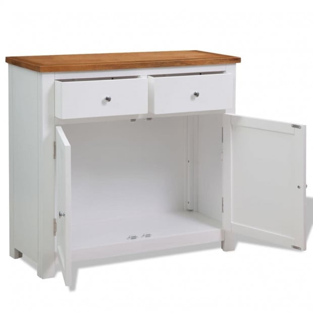 Sideboard 90x33.5x83 Cm Solid Oak Wood with White Paint Finish Image 2