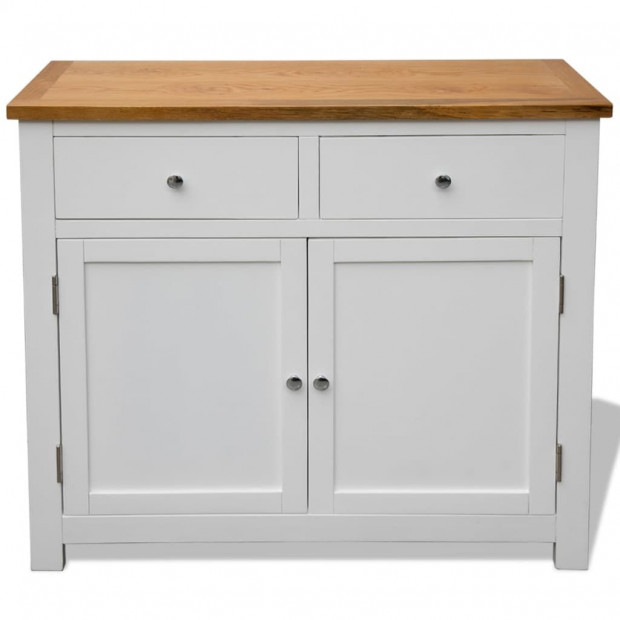 Sideboard 90x33.5x83 Cm Solid Oak Wood with White Paint Finish Image 3