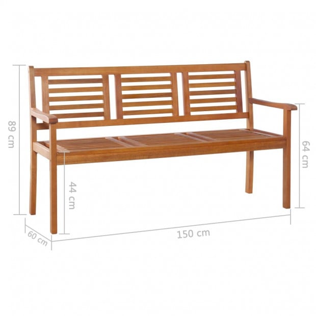 3-seater Garden Bench 150 Cm Solid Eucalyptus Wood Image 5