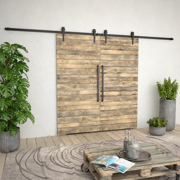 Sliding Door Hardware Kit 2x183 Cm Steel Black Image 3