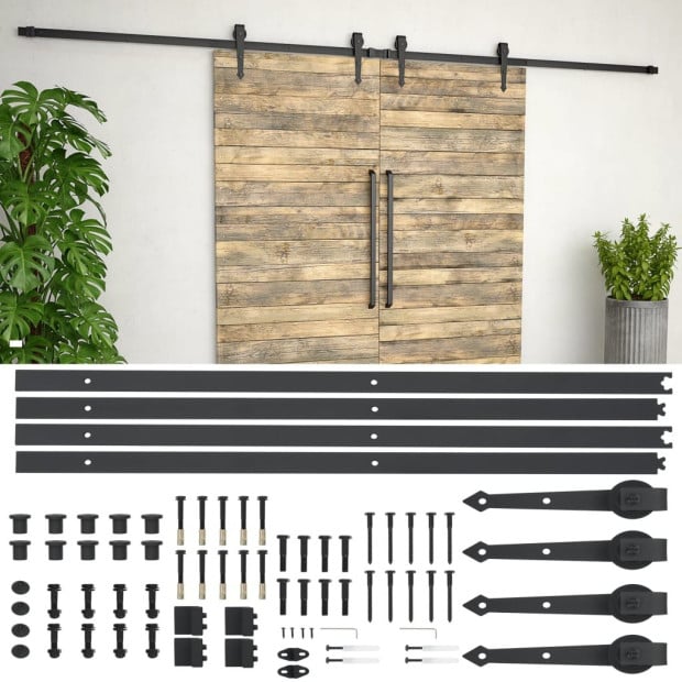 Sliding Door Hardware Kit 2x183 Cm Steel Black