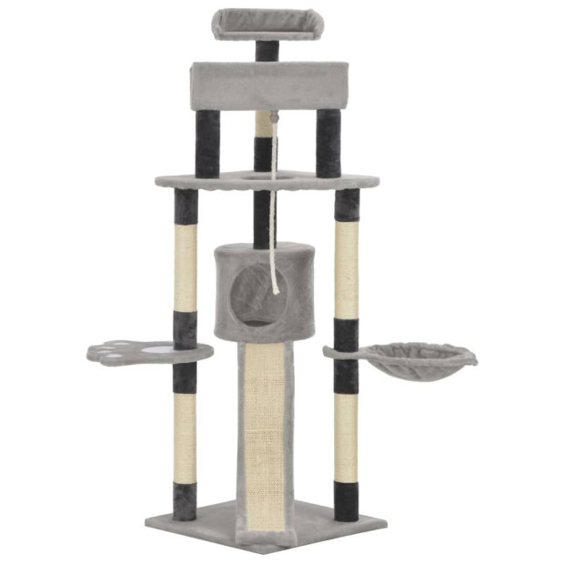 Cat Tree With Sisal Scratching Posts Grey 145 Cm Image 2
