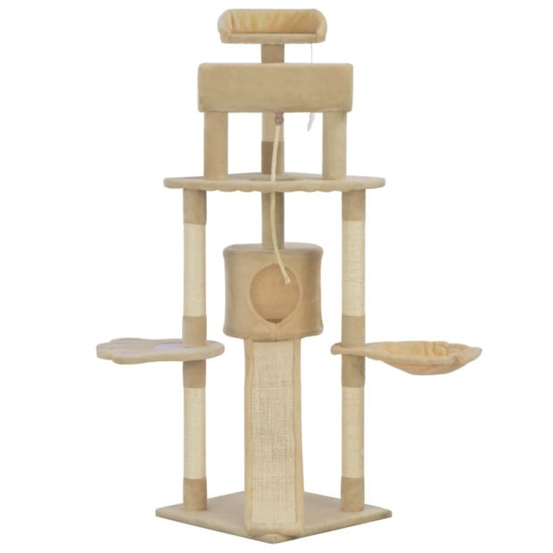 Cat Tree With Sisal Scratching Posts Beige 145 Cm Image 2