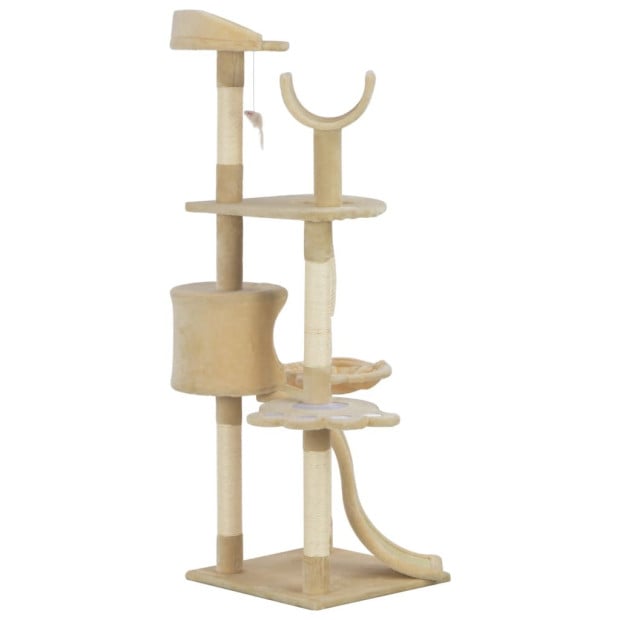 Cat Tree With Sisal Scratching Posts Beige 145 Cm Image 3
