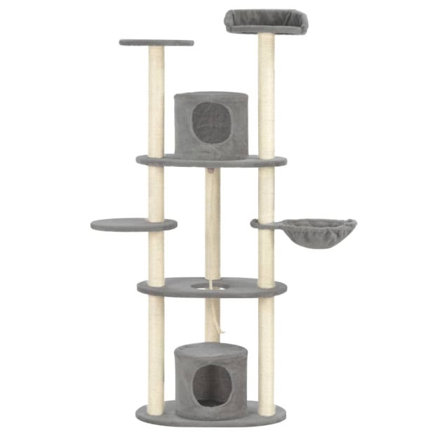 Cat Tree With Sisal Scratching Posts Grey 160 Cm Image 2