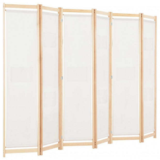 6-panel Room Divider Cream 240x170x4cm Fabric Cream Image 3