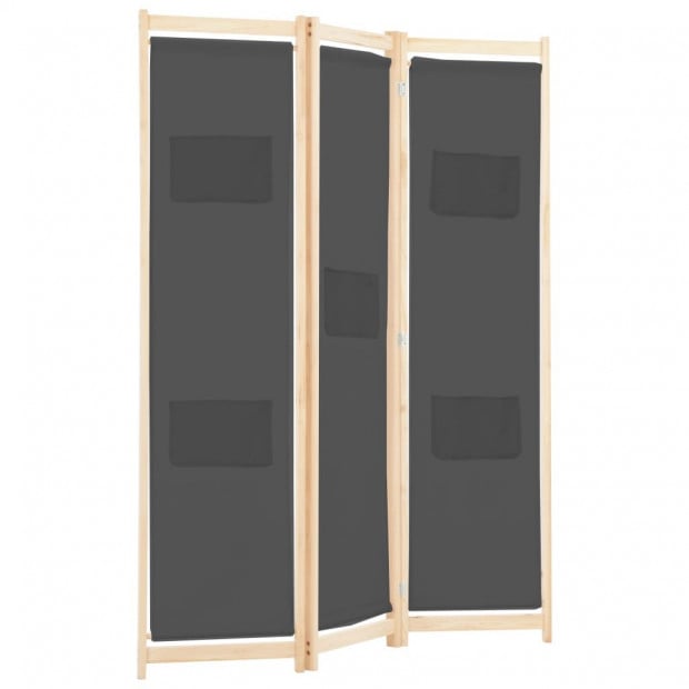 3-panel Room Divider Grey 120x170x4cm Fabric Grey Image 3