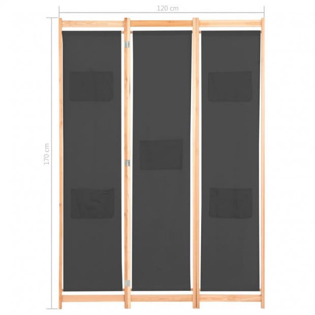 3-panel Room Divider Grey 120x170x4cm Fabric Grey Image 8