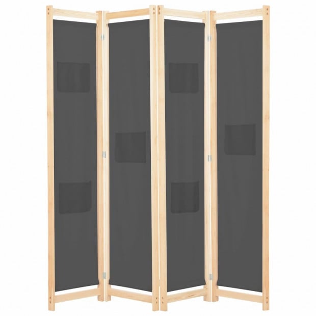 4-panel Room Divider Grey 160x170x4cm Fabric Grey