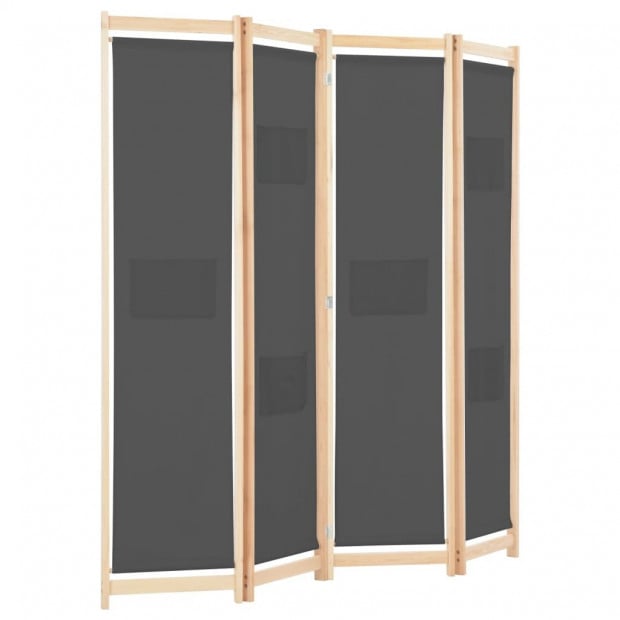 4-panel Room Divider Grey 160x170x4cm Fabric Grey Image 3