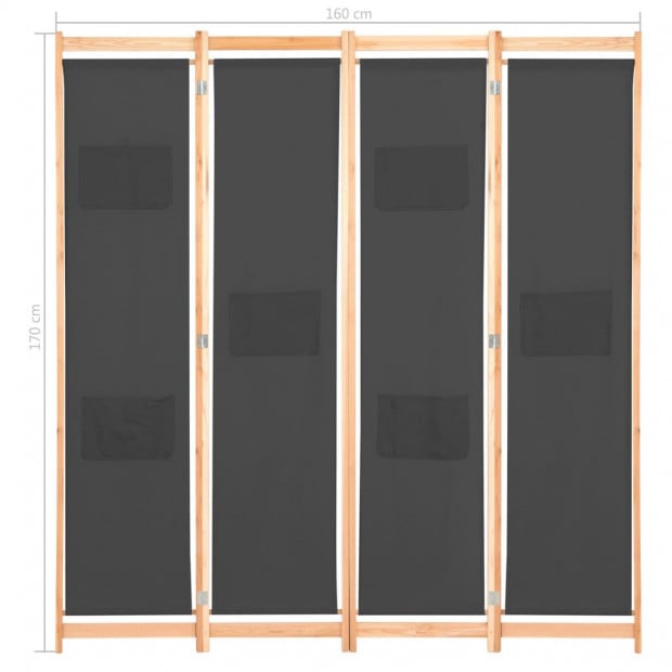 4-panel Room Divider Grey 160x170x4cm Fabric Grey Image 8