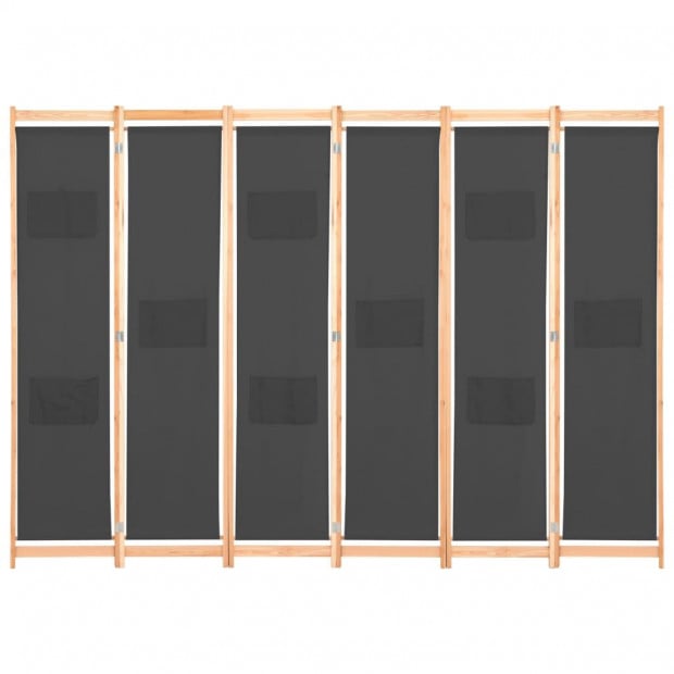 6-panel Room Divider Grey 240x170x4cm Fabric Image 2