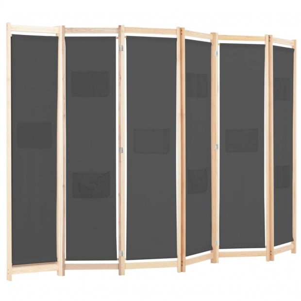 6-panel Room Divider Grey 240x170x4cm Fabric Image 3