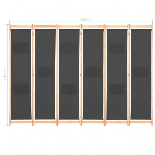 6-panel Room Divider Grey 240x170x4cm Fabric Image 8