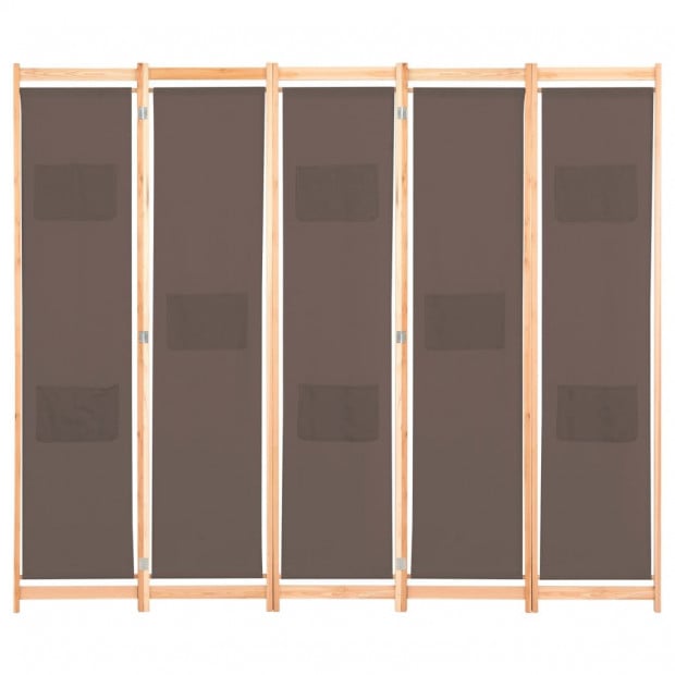 5-panel Room Divider Brown 200x170x4 Cm Fabric Image 2