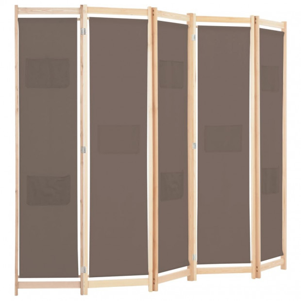 5-panel Room Divider Brown 200x170x4 Cm Fabric Image 3