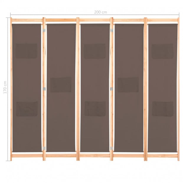 5-panel Room Divider Brown 200x170x4 Cm Fabric Image 8
