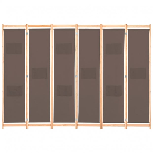6-panel Room Divider Brown 240x170x4 Cm Fabric Image 2