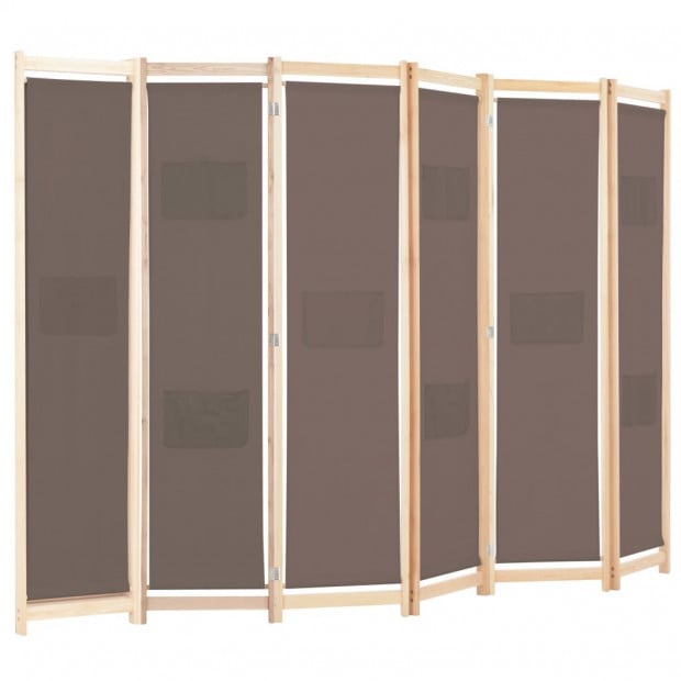 6-panel Room Divider Brown 240x170x4 Cm Fabric Image 3