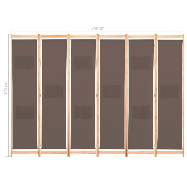 6-panel Room Divider Brown 240x170x4 Cm Fabric Image 8