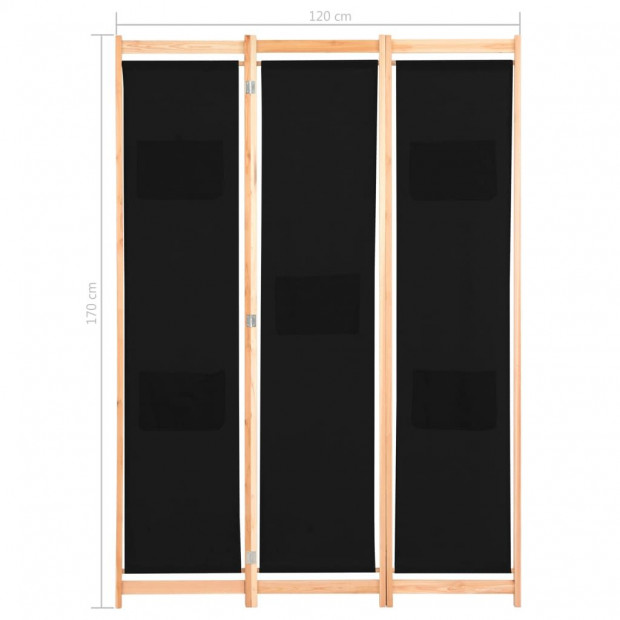 3-panel Room Divider Black 120x170x4 Cm Fabric Image 8