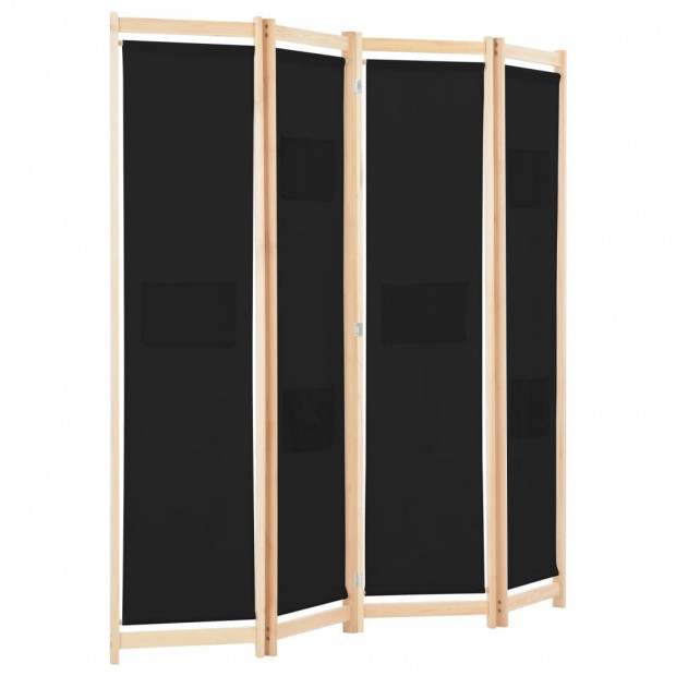 4-panel Room Divider Black 160x170x4 Cm Fabric Image 3
