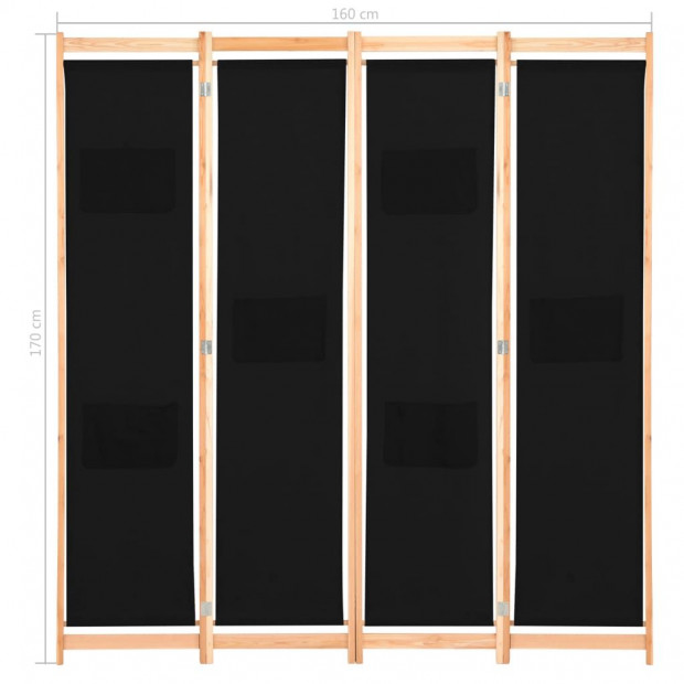4-panel Room Divider Black 160x170x4 Cm Fabric Image 8