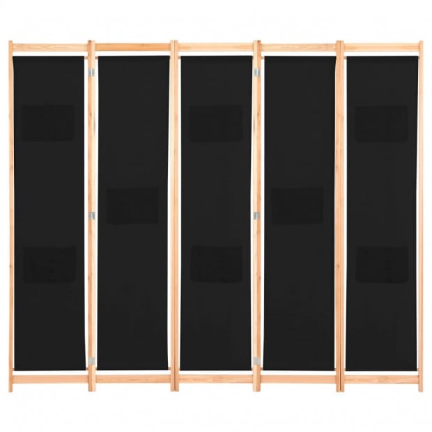 5-panel Room Divider Black 200x170x4 Cm Fabric Image 2