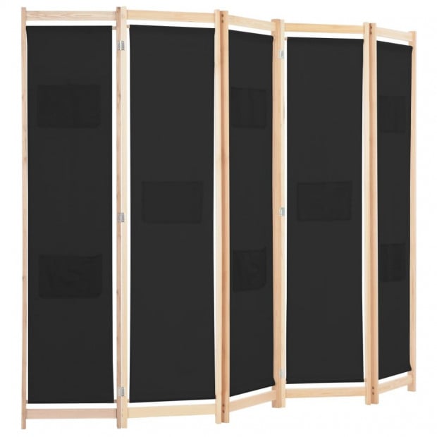 5-panel Room Divider Black 200x170x4 Cm Fabric Image 3