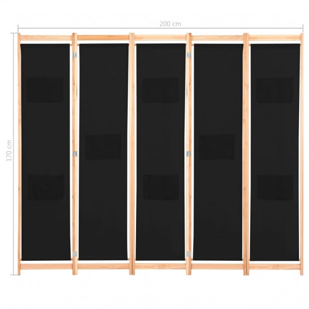 5-panel Room Divider Black 200x170x4 Cm Fabric Image 8