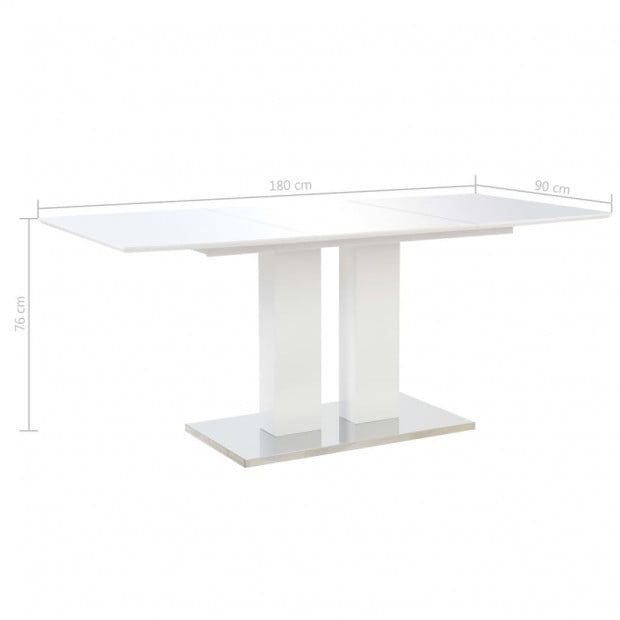 Dining Table High Gloss White 180x90x76 Cm Mdf Image 7