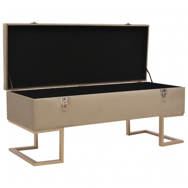 Bench With Storage Compartment 105 Cm Beige Velvet Image 2