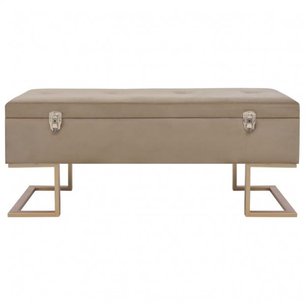Bench With Storage Compartment 105 Cm Beige Velvet Image 3