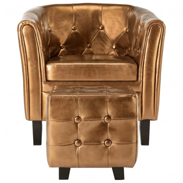 Tub Chair With Footstool Brown Faux Leather Image 4