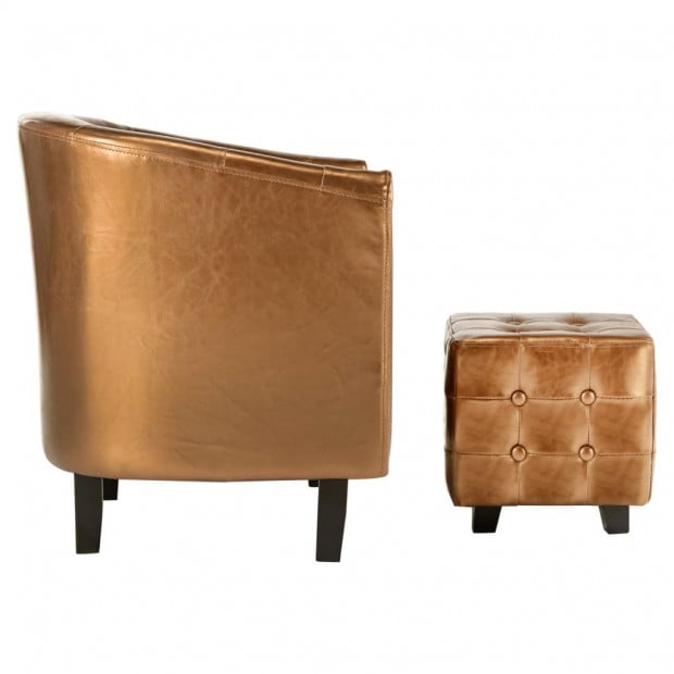 Tub Chair With Footstool Brown Faux Leather Image 5