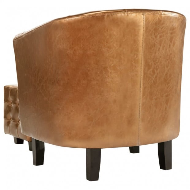 Tub Chair With Footstool Brown Faux Leather Image 6